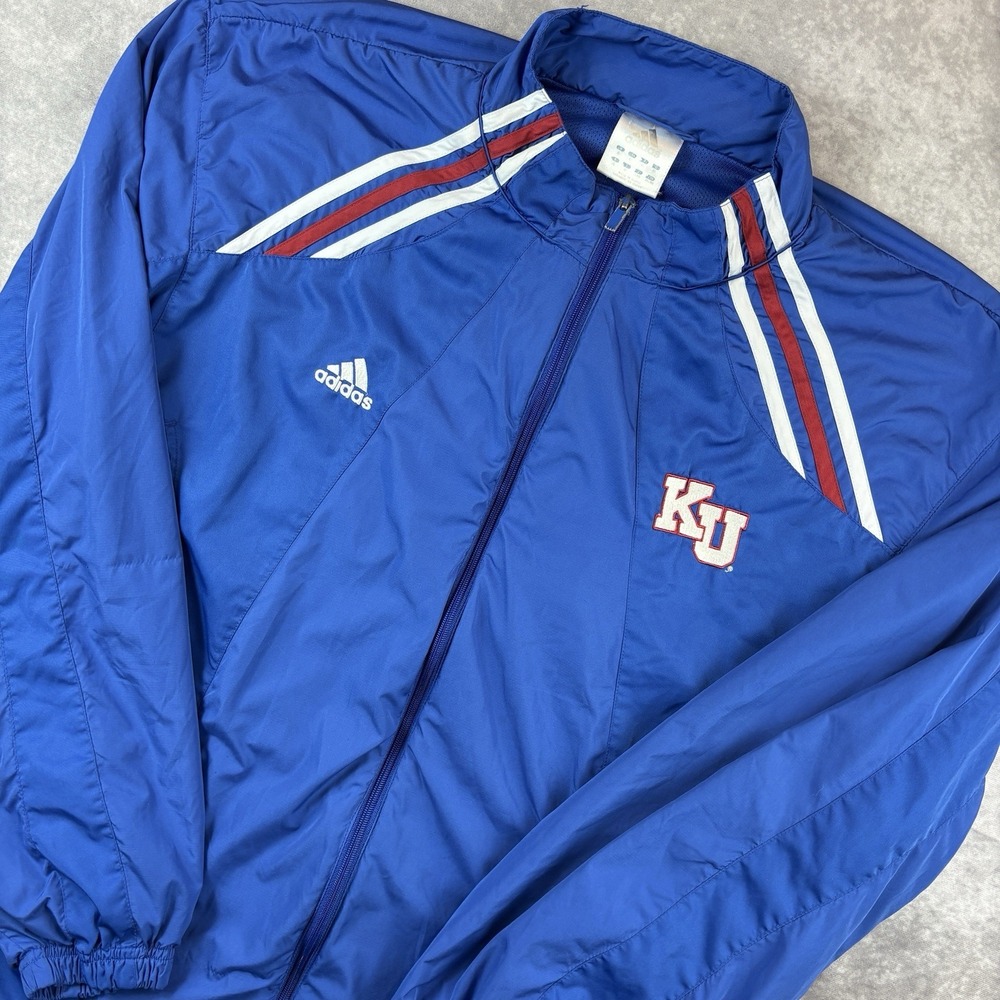 University Of Kansas Jayhawks Adidas‎ Jacket Mens XL Blue Full Zip Vintage Track